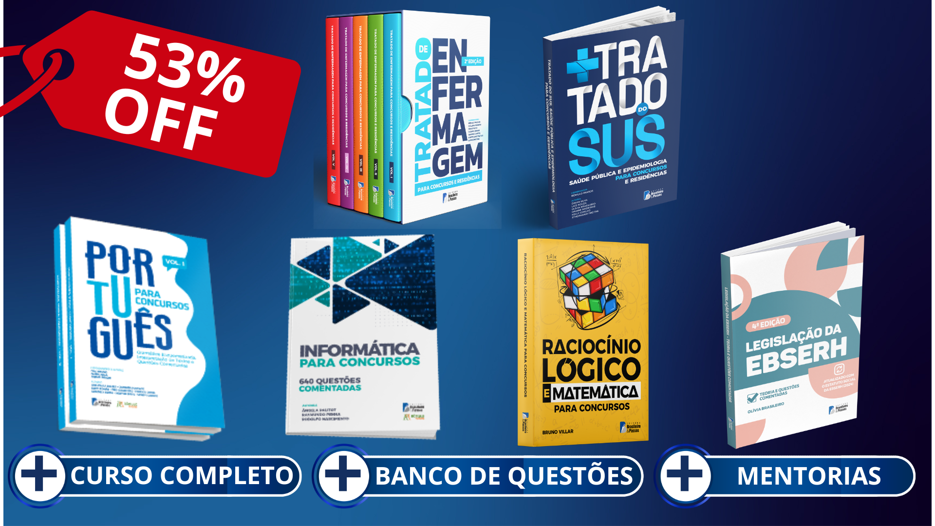 COMBO TOTAL: Livros Novo Tratado de Enfermagem (2ª ed.), Tratado do SUS, Português, Informática, Rac. Lógico e Leg. Ebserh (Brinde) + Curso Completo