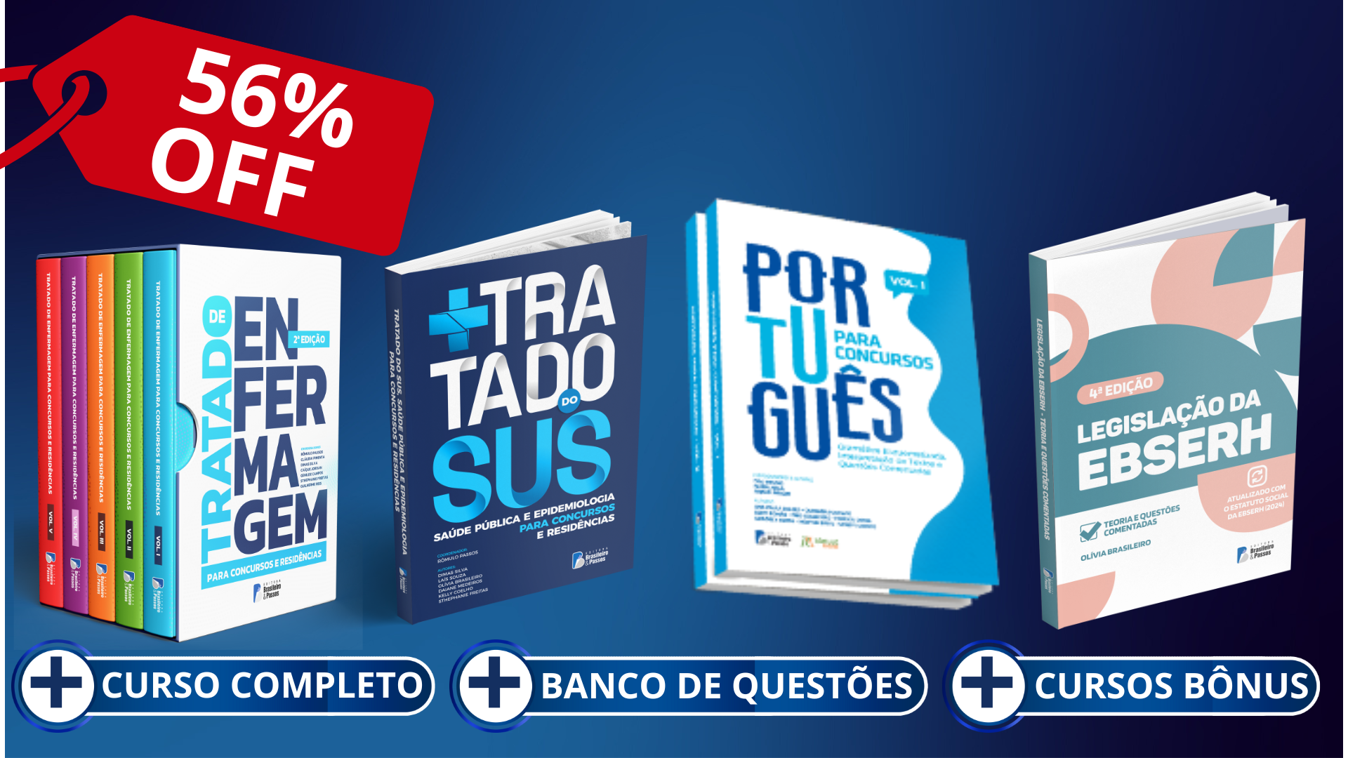 COMBO ENFERMAGEM: Livros - Novo Tratado de Enfermagem (2ª edição), Tratado do SUS, Português e Leg. EBSERH (Brinde) + Curso Completo (Online)